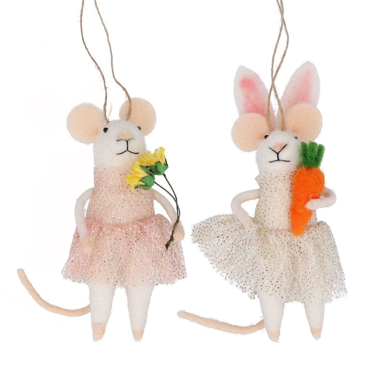 Gisela Graham Easter Easter Decorations Set of 2 Felt Mice in Metallic Dresses Easter Decorations