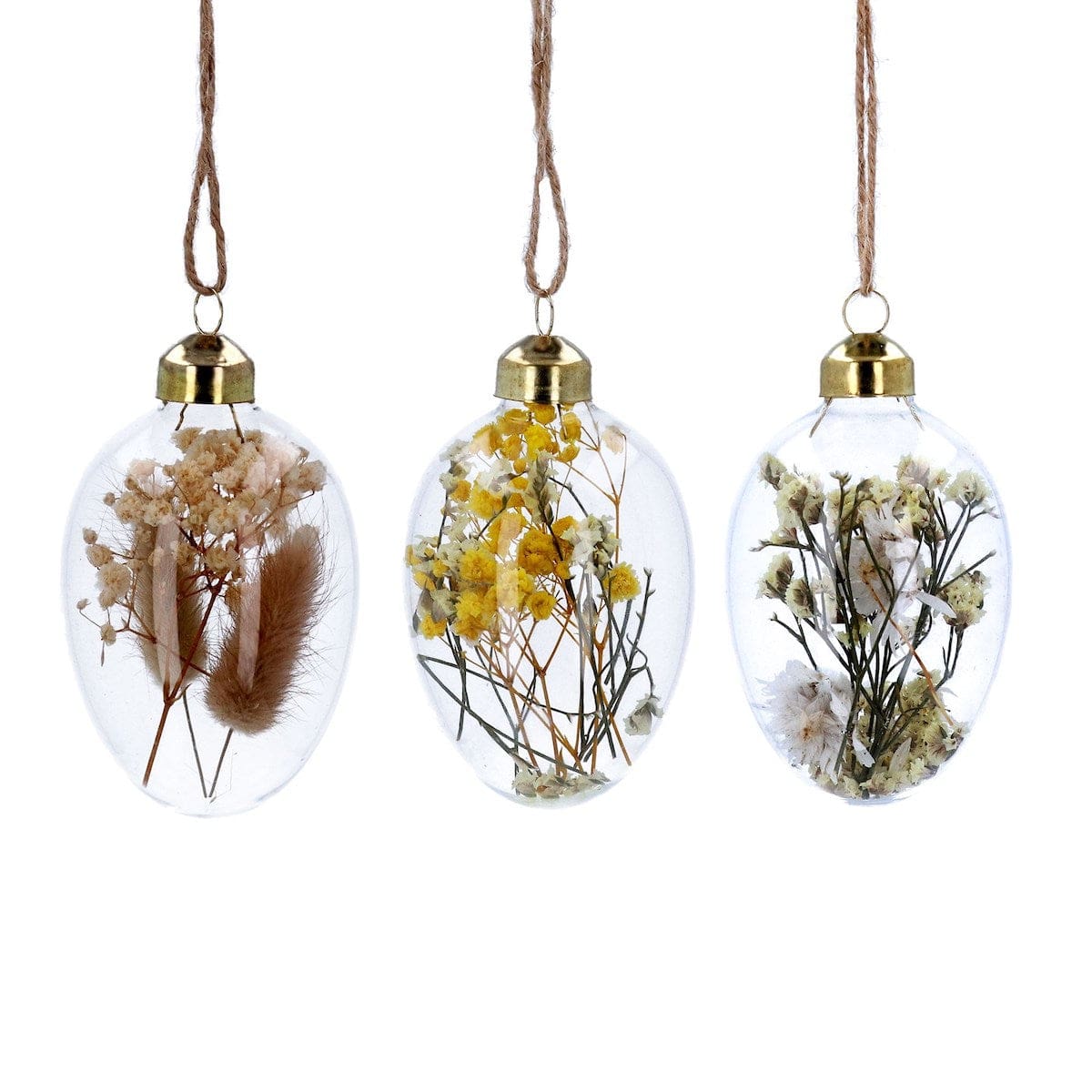Gisela Graham Easter Easter Decorations Set of 3 Eggs with Dried Flowers Easter Decorations
