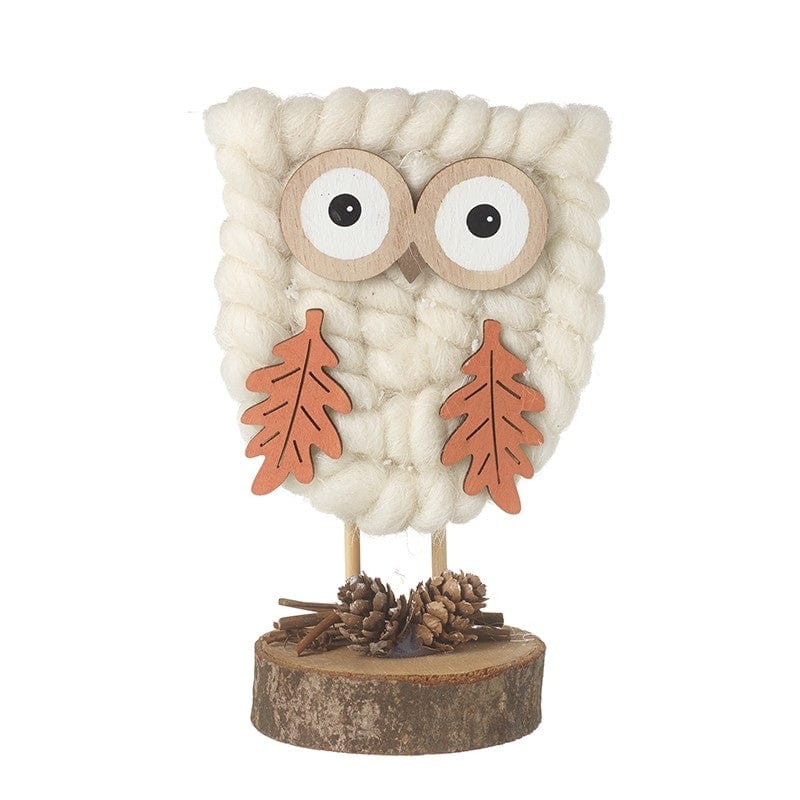 Heaven Sends Halloween Halloween Decoration Wool Owl on Log Slice Autumnal Decoration