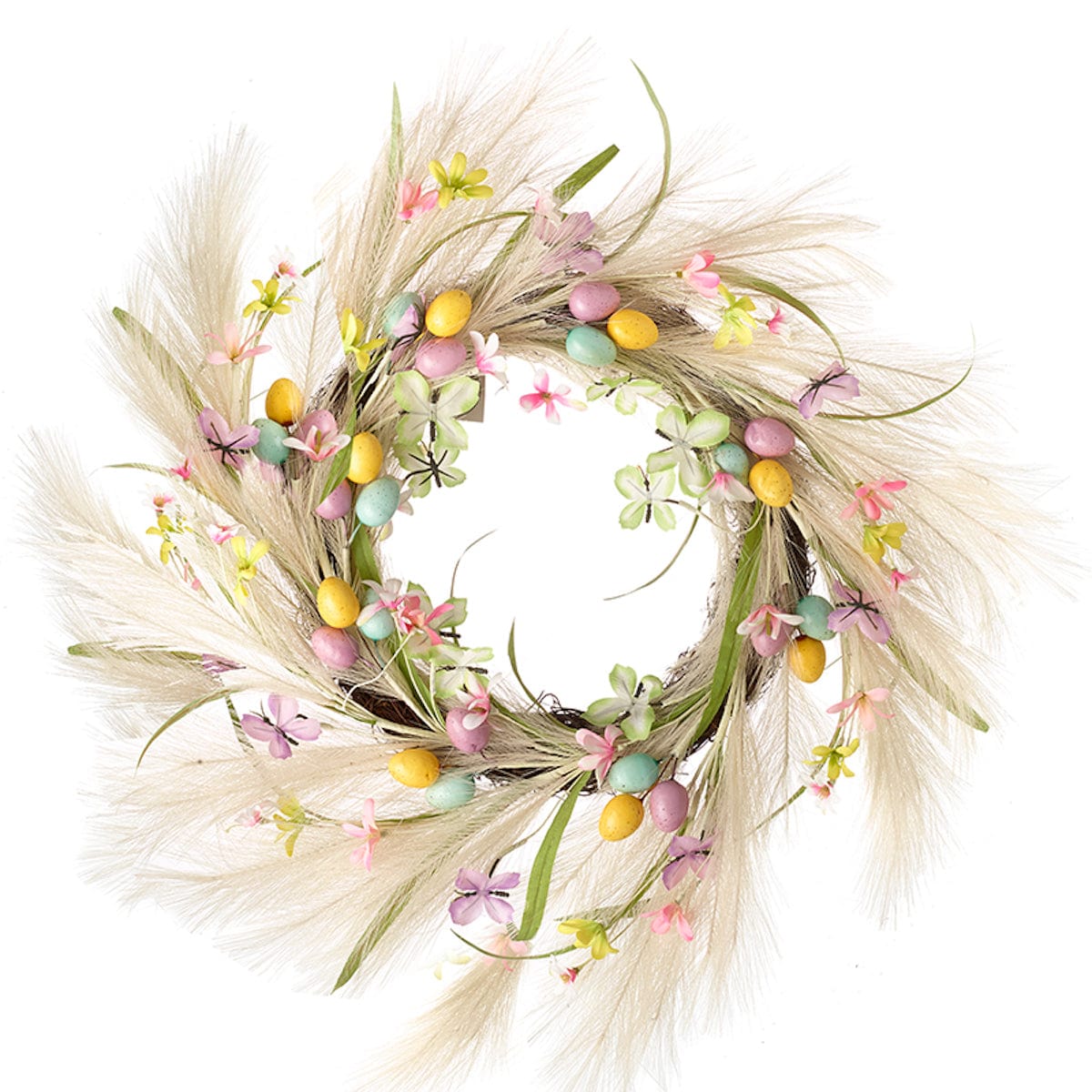 Heaven Sends Easter Decorations Pampas Grass, Floral and Speckled Egg Easter Wreath