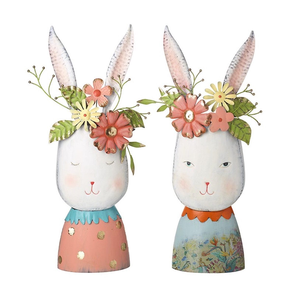 Heaven Sends Garden Accessories Set of 2 Metal Rabbit Head Planters