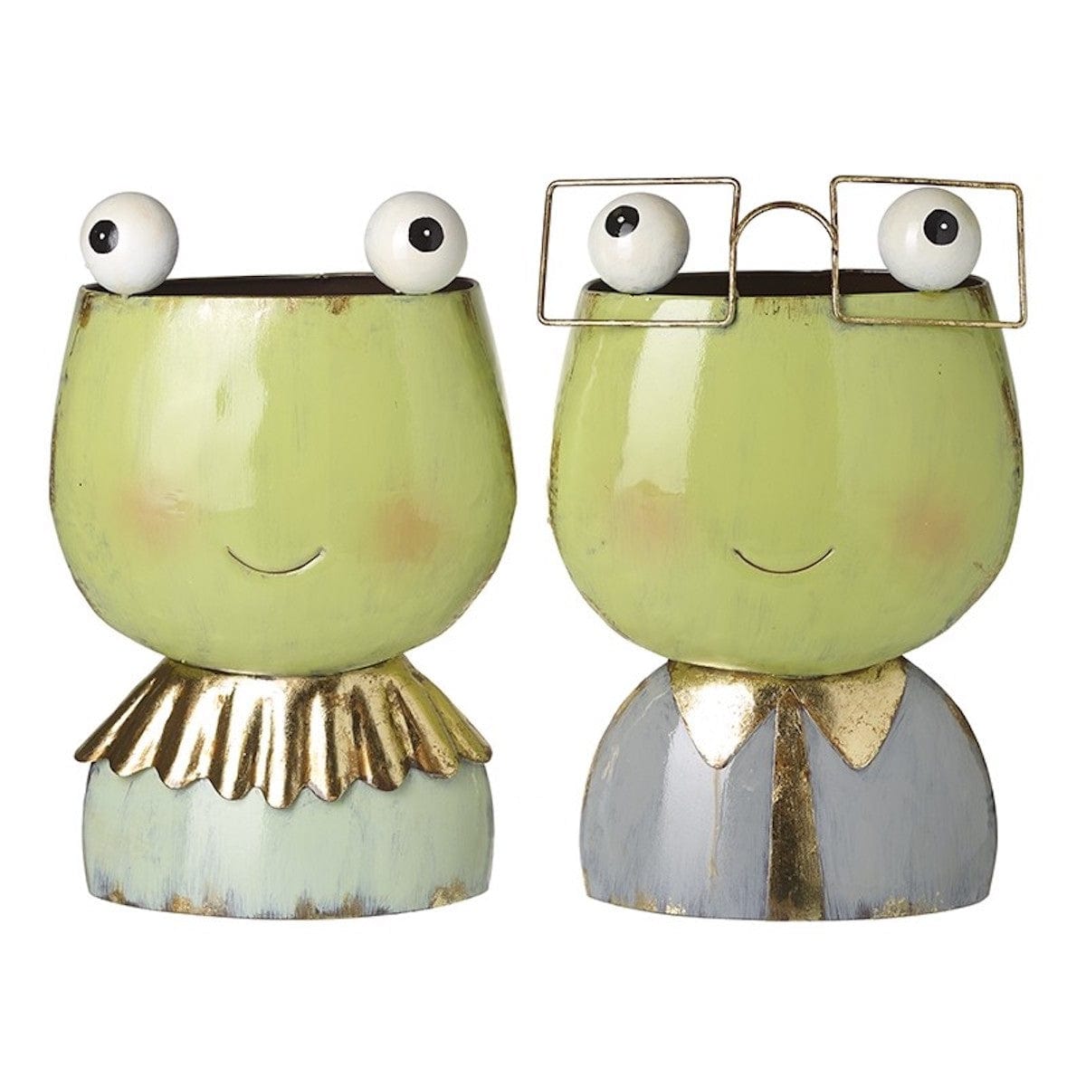 Heaven Sends Easter Decorations Set of 2 Mr and Mrs Metal Frog Planters