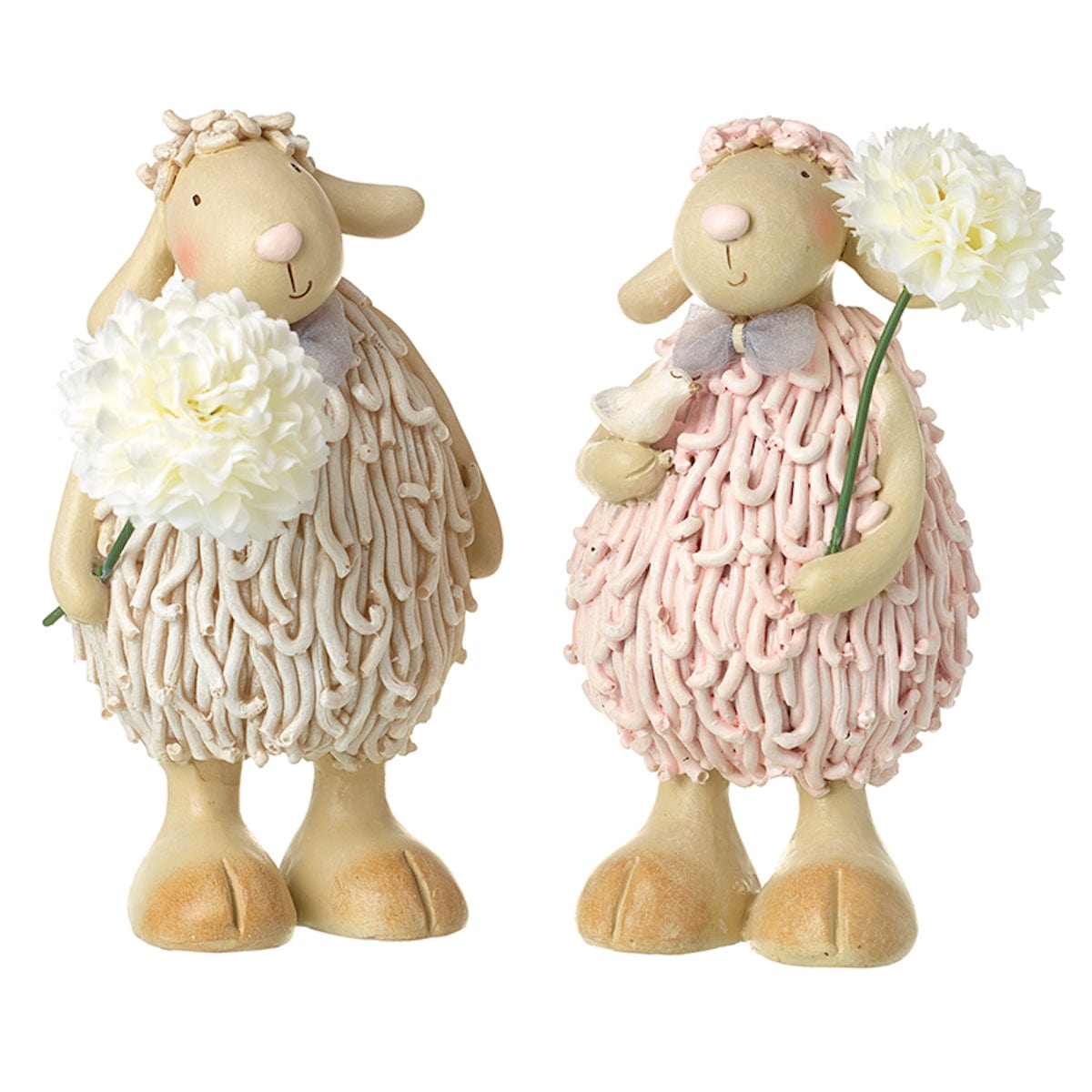 Heaven Sends Easter Decorations Set of 2 Resin Sheep with Flowers Easter Decorations
