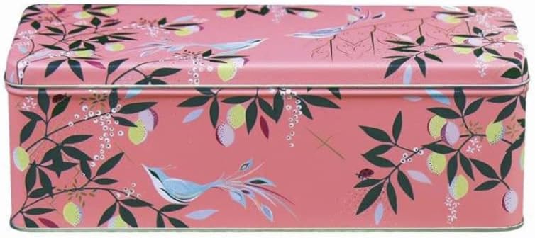 Sara Miller Kitchen Accessories Pink Bird and Lemon Tree Design Rectangular Storage Tin