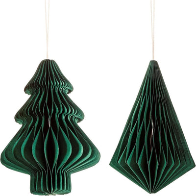 Sass & Belle Christmas Christmas Decorations Set of 2 Green Tree & Diamond Honeycomb Christmas Tree Decorations