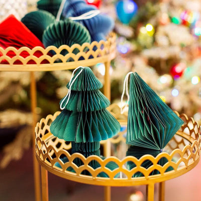 Sass & Belle Christmas Christmas Decorations Set of 2 Green Tree & Diamond Honeycomb Christmas Tree Decorations