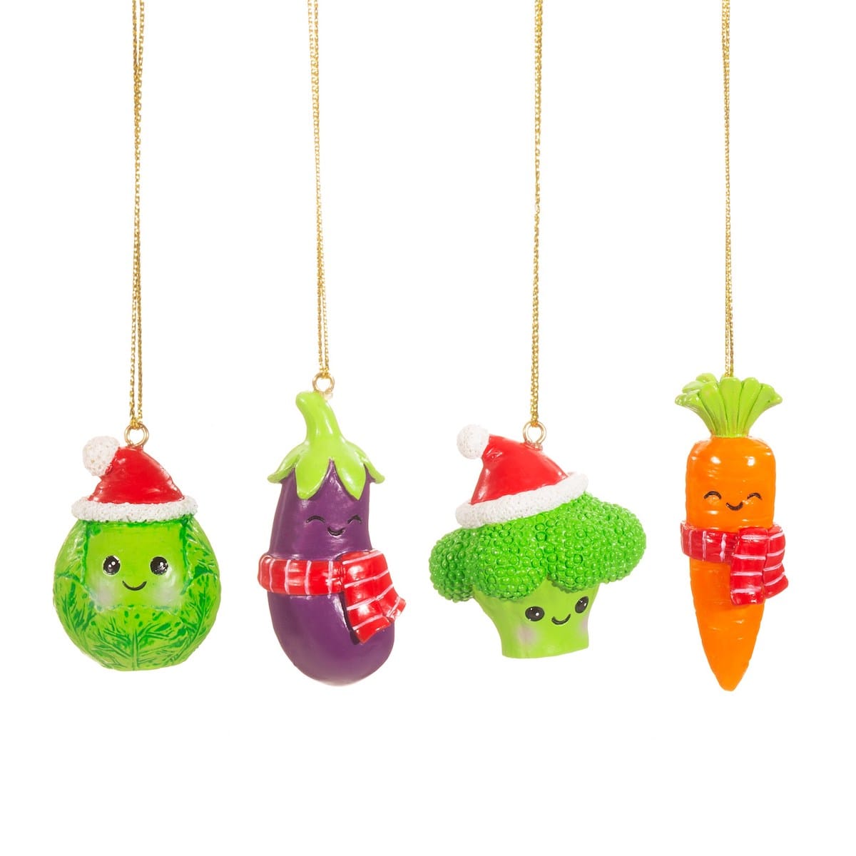 Set of 4 Mini Vegetable Christmas Tree Decorations