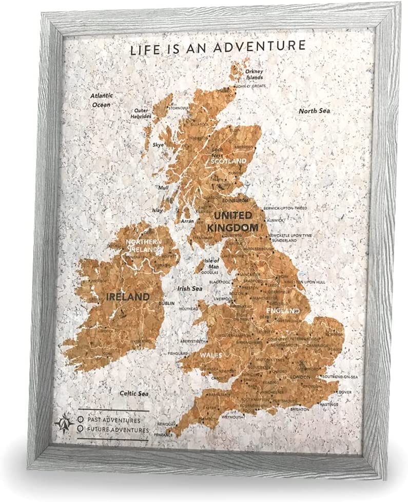 Splosh Gifts Novelty Gifts Grey United Kingdom Travel Map with Pins