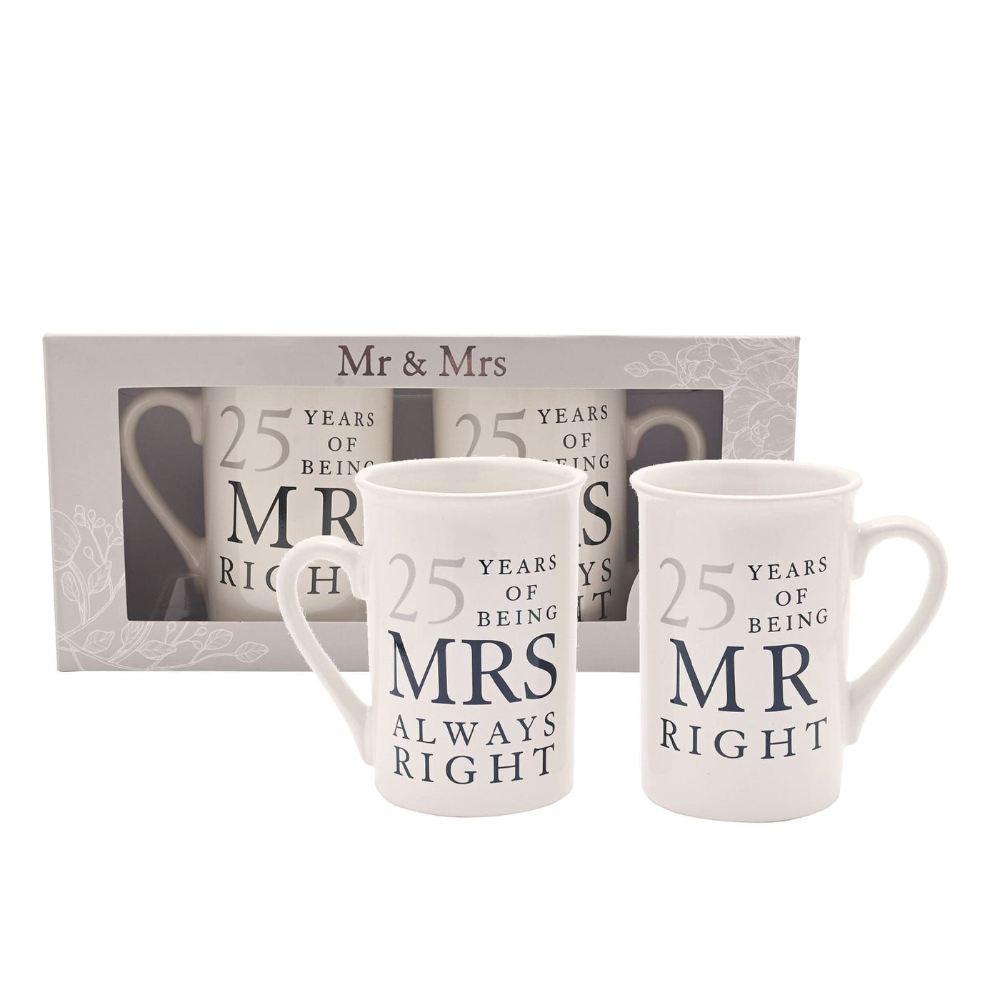 Widdop Gifts Mugs & Drinkware 25th Wedding Anniversary Mr and Mrs Right Mugs