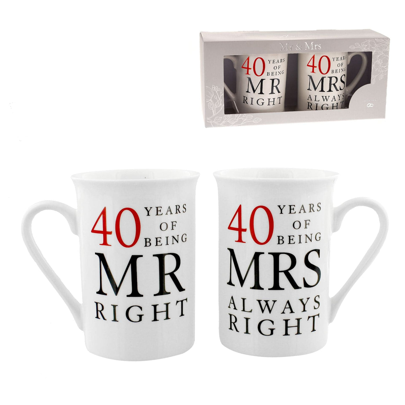 Widdop Gifts Mugs & Drinkware 40th Wedding Anniversary Mr and Mrs Right Mugs