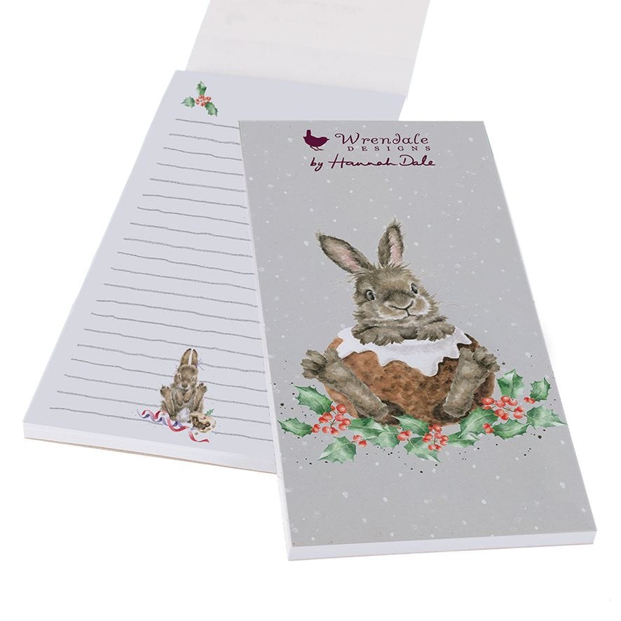 Wrendale Designs Magnetic Notepads Christmas Pudding Rabbit Shopping List Pad