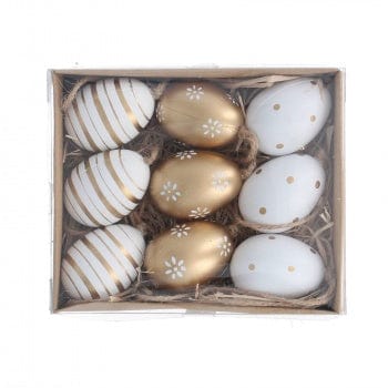 Gisela Graham Easter Easter Decorations Set of 9 White and Gold Eggs Easter Decorations