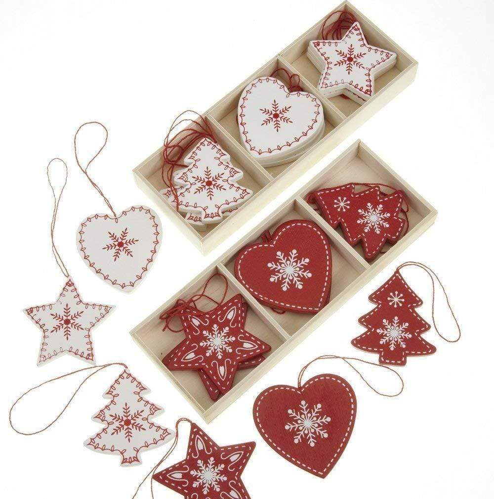 Heaven Sends Christmas Christmas Decorations Red and White Wooden Scandi Christmas Decorations