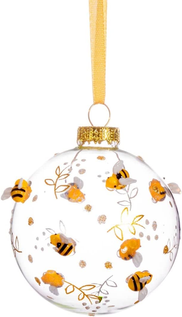 Sass & Belle Christmas Christmas Decorations Glass Bumblebee Bauble Christmas Tree Decoration
