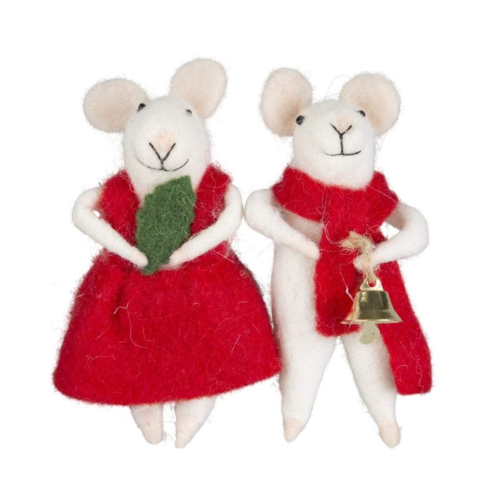 Sass & Belle Christmas Christmas Decorations Pair of Felt Mice Decorations with Jingle Bell