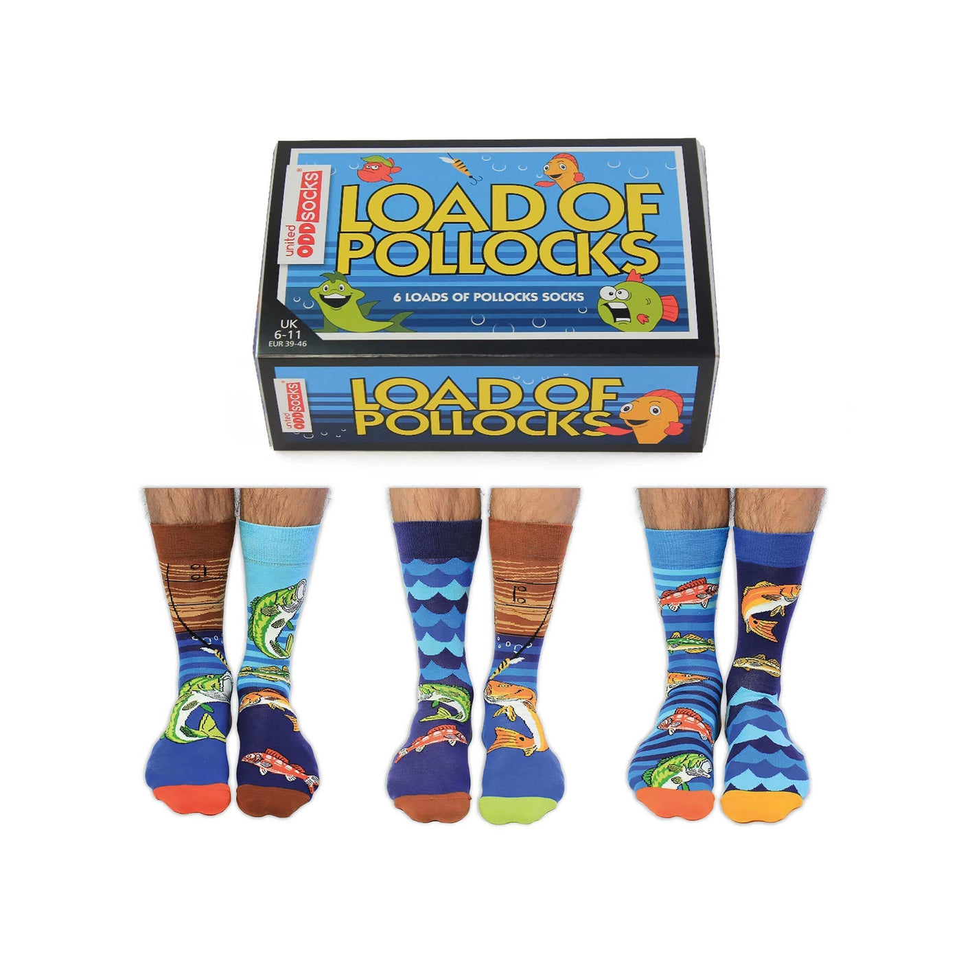 United Odd Socks Socks Load of Pollocks Fishing Men's Oddsocks - Size 6-11