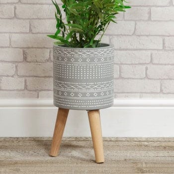 Widdop Gifts A Patterned Grey Clay Planter with Wooden Legs