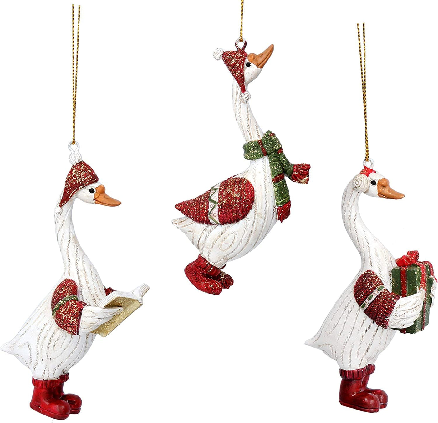 Gisela Graham Christmas Christmas Decorations Set of 3 Festive Geese Christmas Tree Decorations