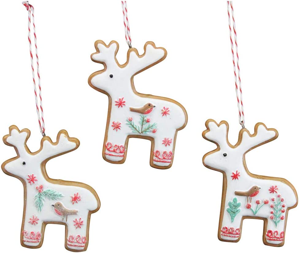 Gisela Graham Christmas Christmas Decorations Set of 3 Gingerbread Reindeer Christmas Tree Decorations