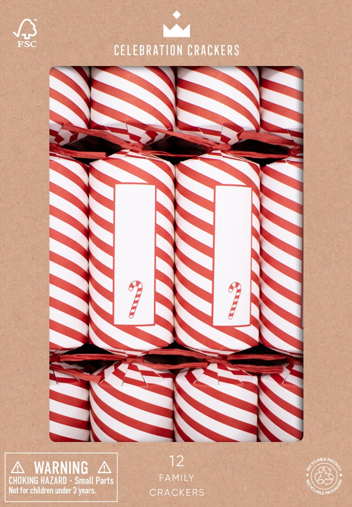 Big Potato Games Christmas crackers Candy Cane Design Set of 12 Christmas Crackers
