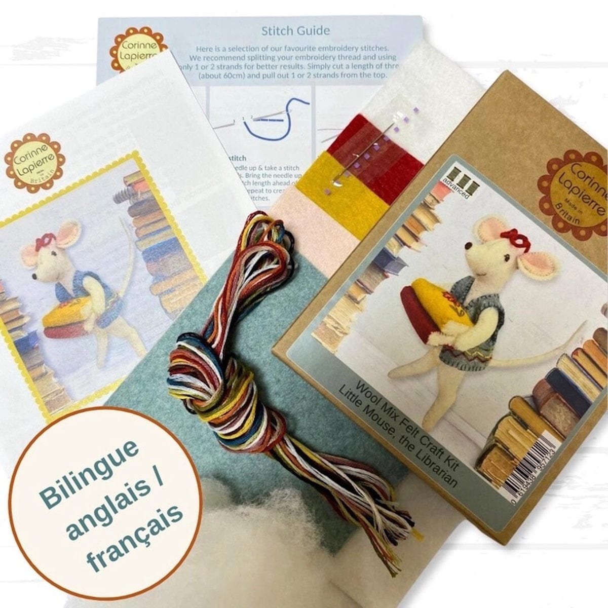 Corinne Lapierre Craft Sets Wool Mix Felt Craft Kit Little Mouse, The Librarian