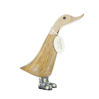 DCUK Ornaments Grey Floral Welly Boots Wooden Ducklings - Choice of Colour