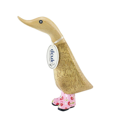 DCUK Ornaments Pink Floral Welly Boots Wooden Ducklings - Choice of Colour
