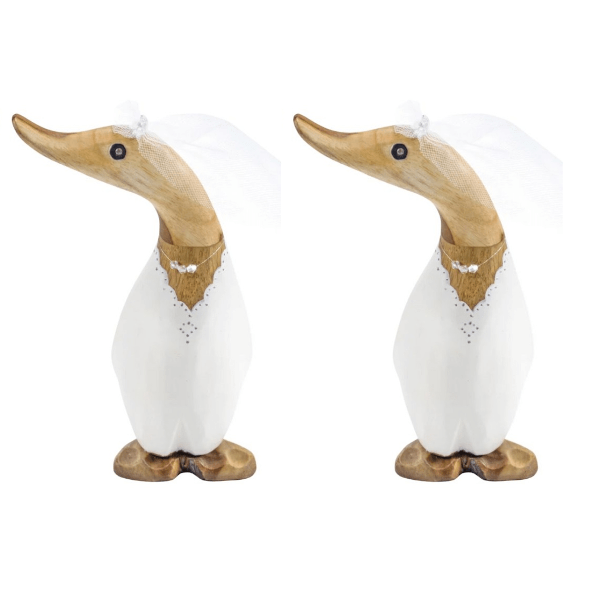 DCUK Ornaments Mrs and Mrs Natural Wooden Wedding Duck Ornaments