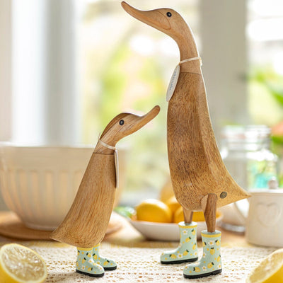 DCUK Ornaments Natural Wooden Duckling - Lemon Boots