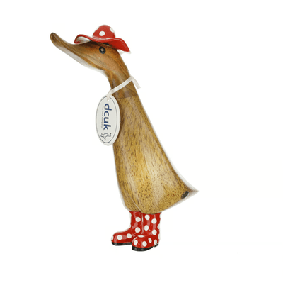 DCUK Ornaments Red Spotty Hat and Wellies Duckling - Choice of Colour