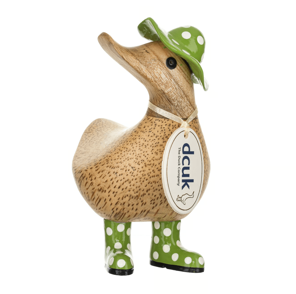 DCUK decor Green Spotty Hat and Welly Wooden Ducky - Choice of Colour