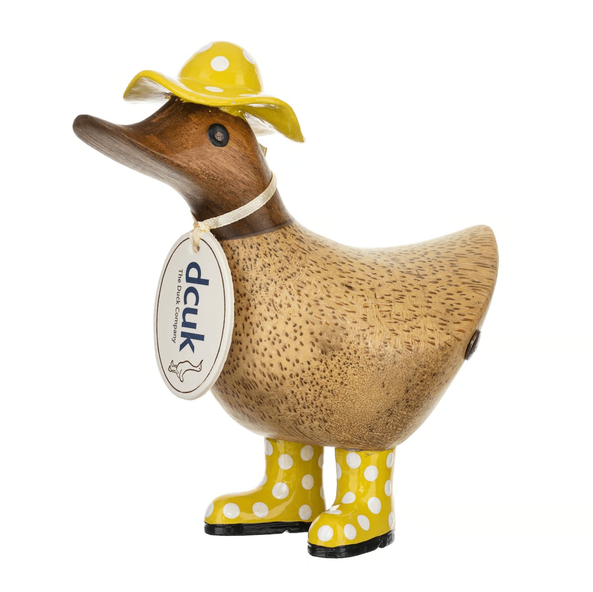 DCUK decor Yellow Spotty Hat and Welly Wooden Ducky - Choice of Colour