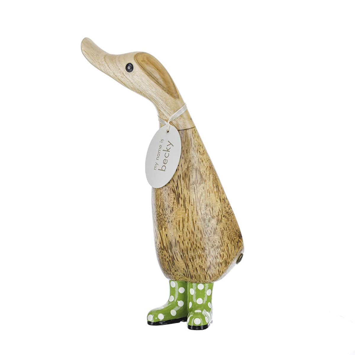 DCUK Ornaments Green Spotty Welly Medium Wooden Duckling - Choice of Colour