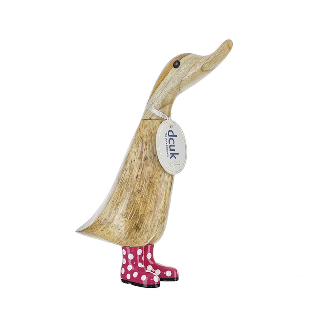 DCUK Ornaments Pink Spotty Welly Medium Wooden Duckling - Choice of Colour
