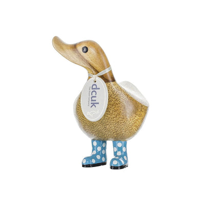 DCUK Ornaments Blue Spotty Welly Small Wooden Ducky - Choice of Colour
