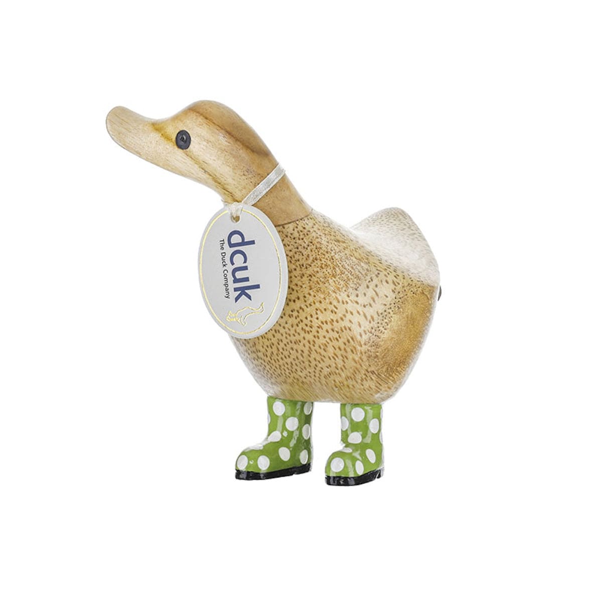 DCUK Ornaments Green Spotty Welly Small Wooden Ducky - Choice of Colour