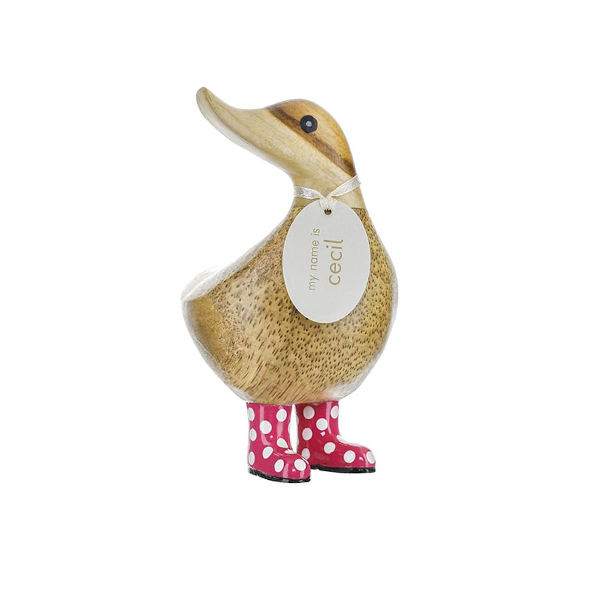 DCUK Ornaments Pink Spotty Welly Small Wooden Ducky - Choice of Colour