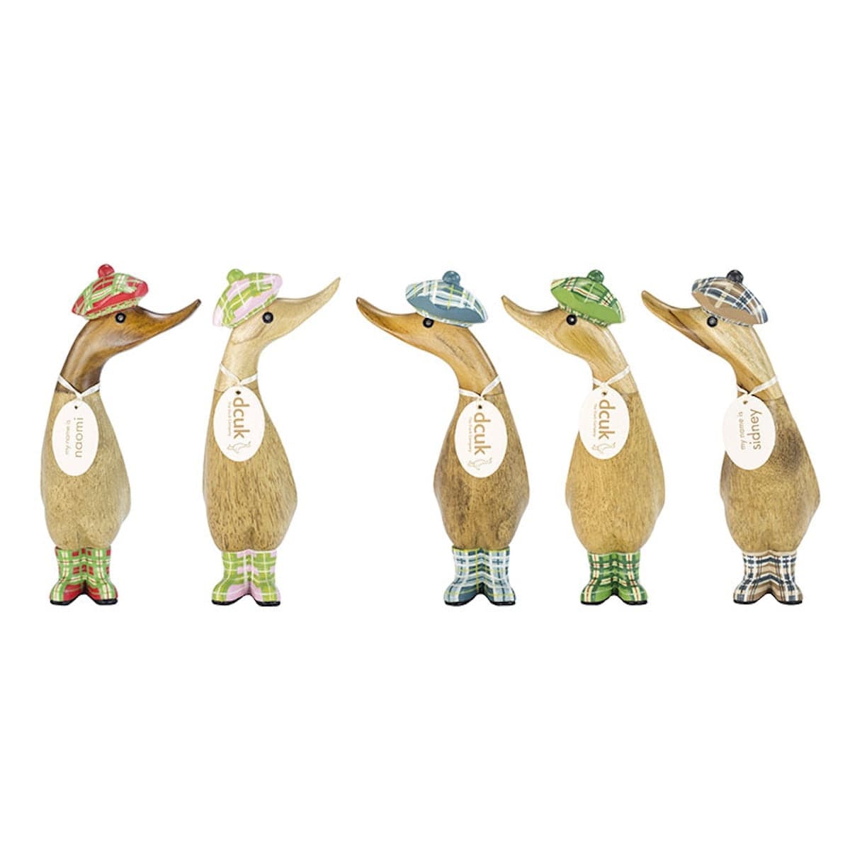 DCUK Ornaments Tartan Hat and Boots Natural Wooden Ducklings