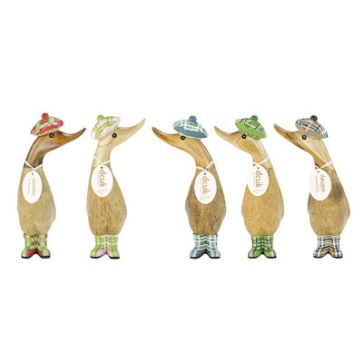DCUK Ornaments Tartan Hat and Boots Natural Wooden Ducklings