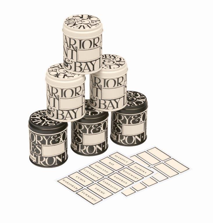 Emma Bridgewater Trays Black Toast Set of 6 Herb and Spice Storage Tins
