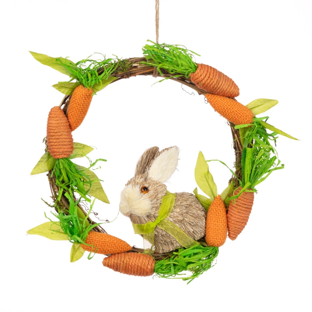 FloralSilk Easter Decorations Bristle Rabbit and Carrot Easter Wreath
