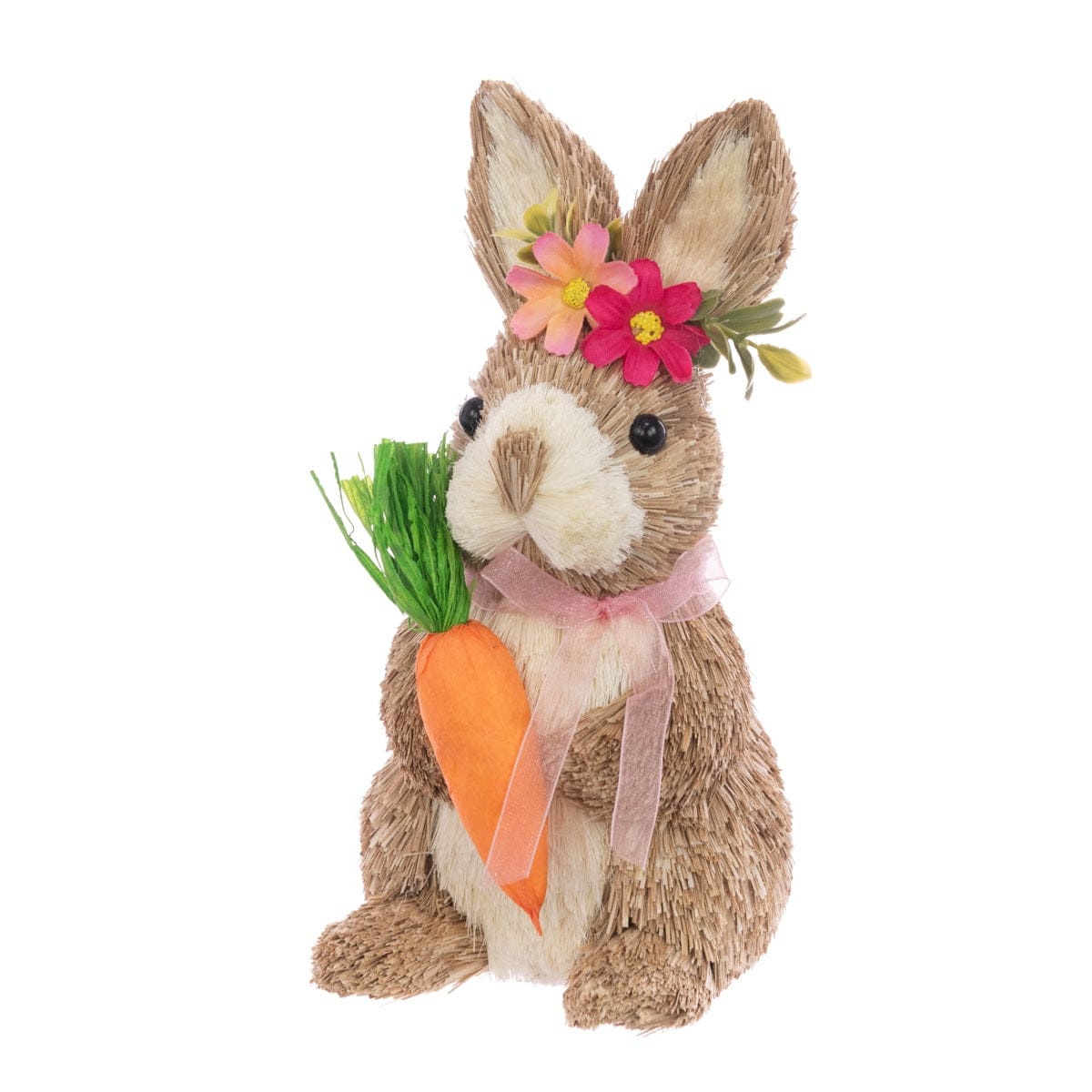 FloralSilk Easter Decorations Floral Bristle Rabbit with Carrot Easter Decoration