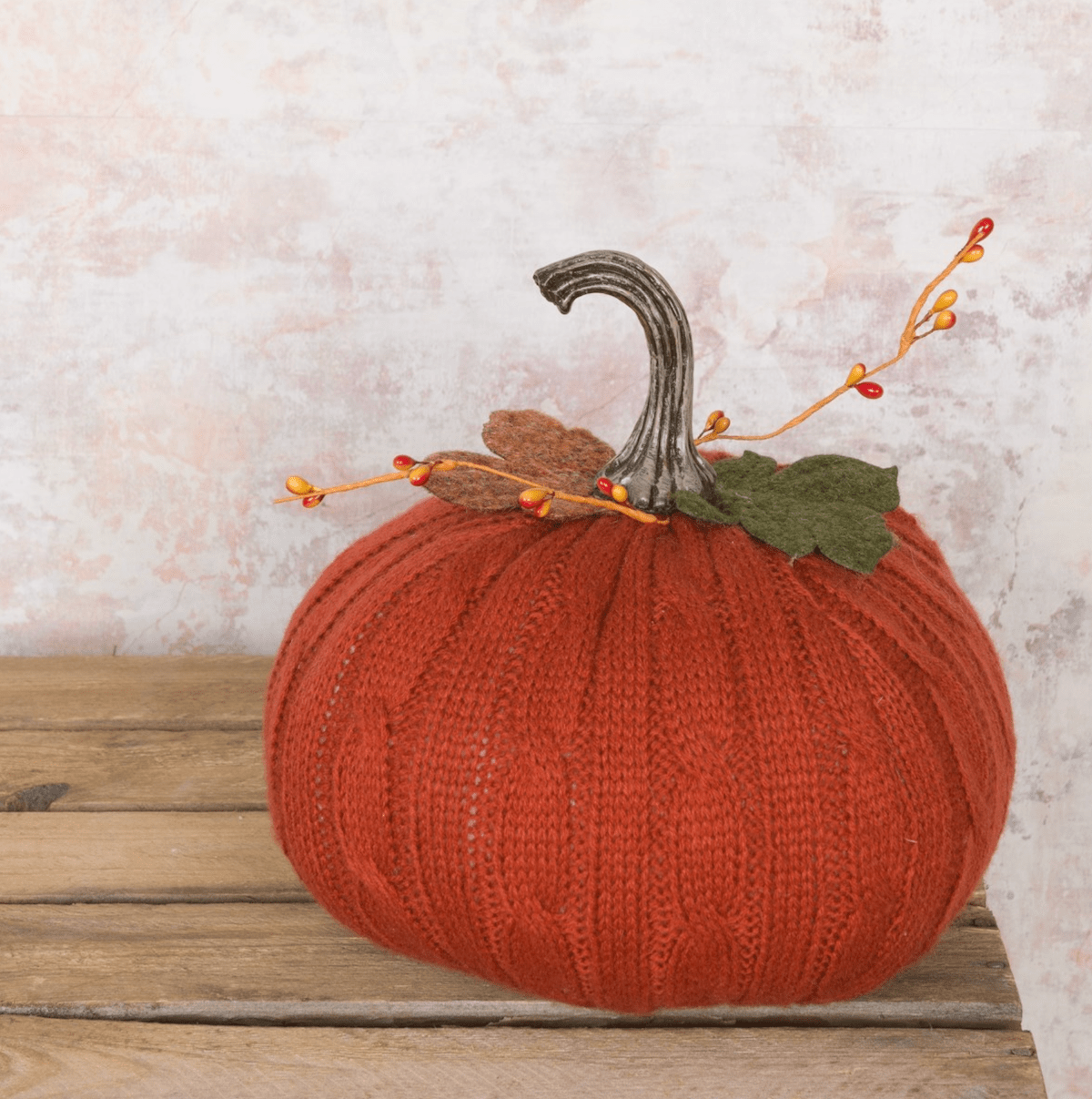 FloralSilk Halloween Decoration Rustic Red Knitted Pumpkin Halloween Decoration