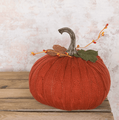 FloralSilk Halloween Decoration Rustic Red Knitted Pumpkin Halloween Decoration