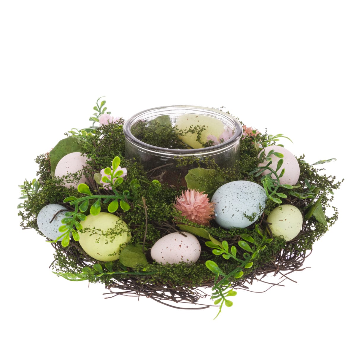 FloralSilk Easter Decorations Speckled Egg and Foliage Inspired Easter Candle Holder
