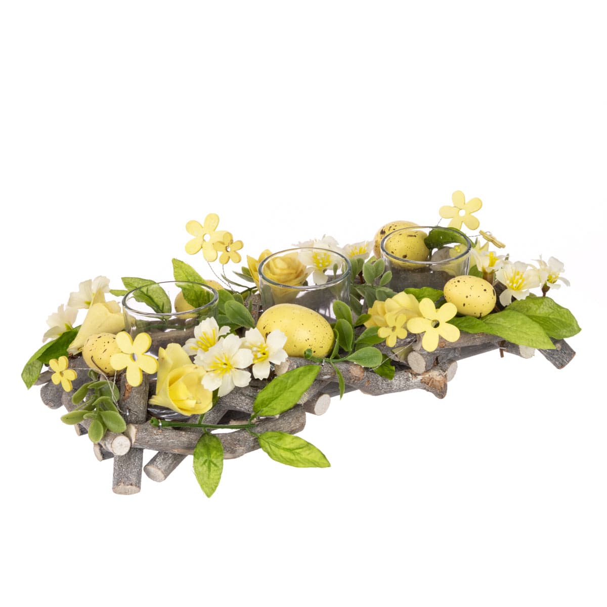 FloralSilk Easter Decorations Yellow and Green Speckled Egg Floral Easter Candle Holder