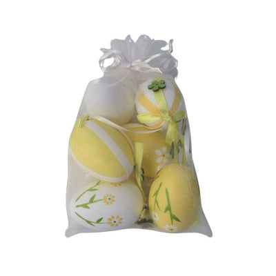 Giftware Trading Easter Decorations Set of 6 White and Yellow Easter Egg Decorations