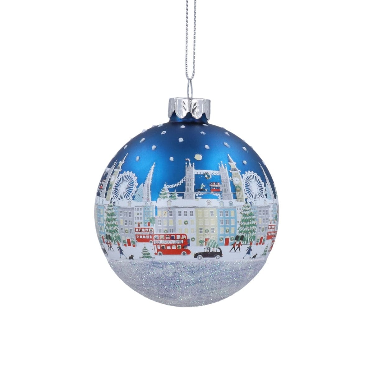 Gisela Graham Christmas Christmas Decorations Blue London Scene Christmas Bauble