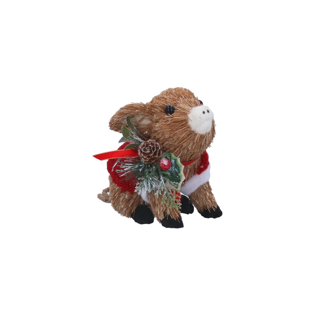 Gisela Graham Christmas Christmas Decorations Bristle Pig with Holly Christmas Decoration