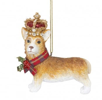 Gisela Graham Christmas Christmas Decorations Corgi with Crown Christmas Tree Decoration
